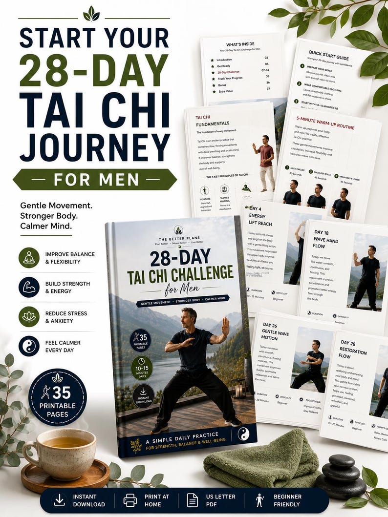 28-Day Chair Tai Chi Challenge for Men, Printable Workout Program (Digital Download) — original Etsy mockup 2