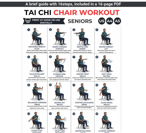 Printable Tai Chi Chair Workout for Seniors | Chair Yoga Exercise Plan (PDF)