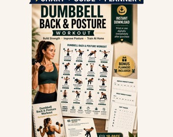 Dumbbell Back & Posture Workout Chart | Home Gym Exercise Guide (Digital Download)