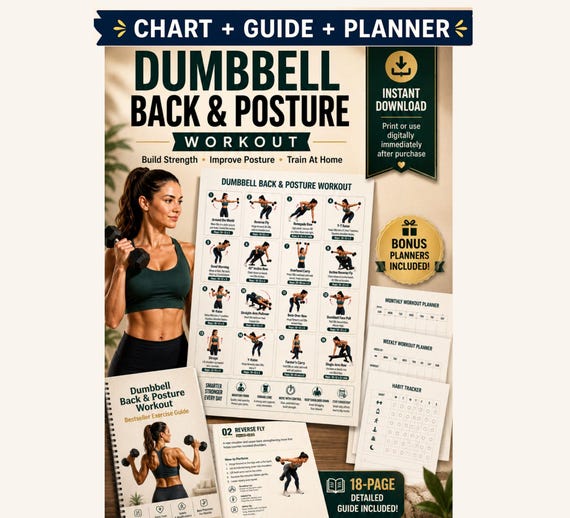 Dumbbell Back Workout Printable | Posture & Upper-Body Strength Exercise Chart