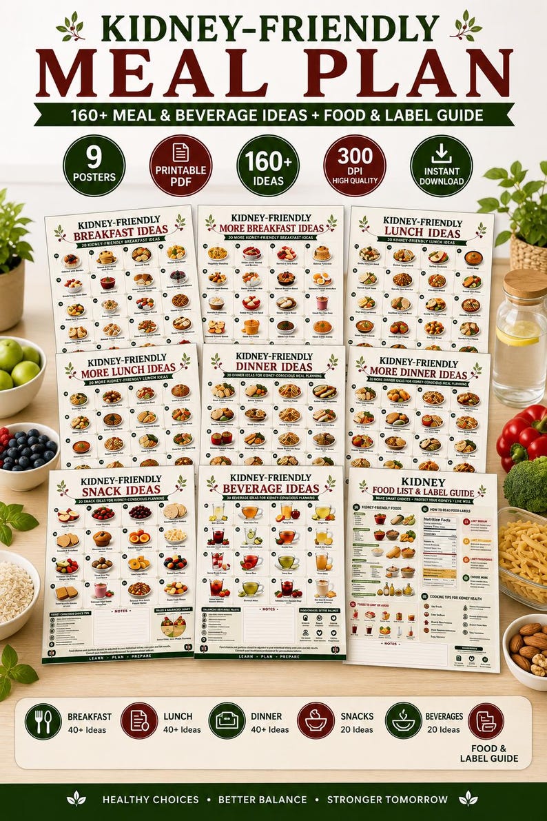 Kidney Friendly Meal Plan, Renal Diet Ideas, CKD Food List, Printable Guide (PDF) — original Etsy mockup 5