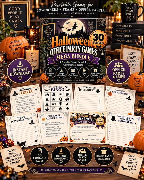 Halloween Games for Work Printable, Office Party Games for Coworkers, 30 Page Adult Team Building Bundle, Instant Download