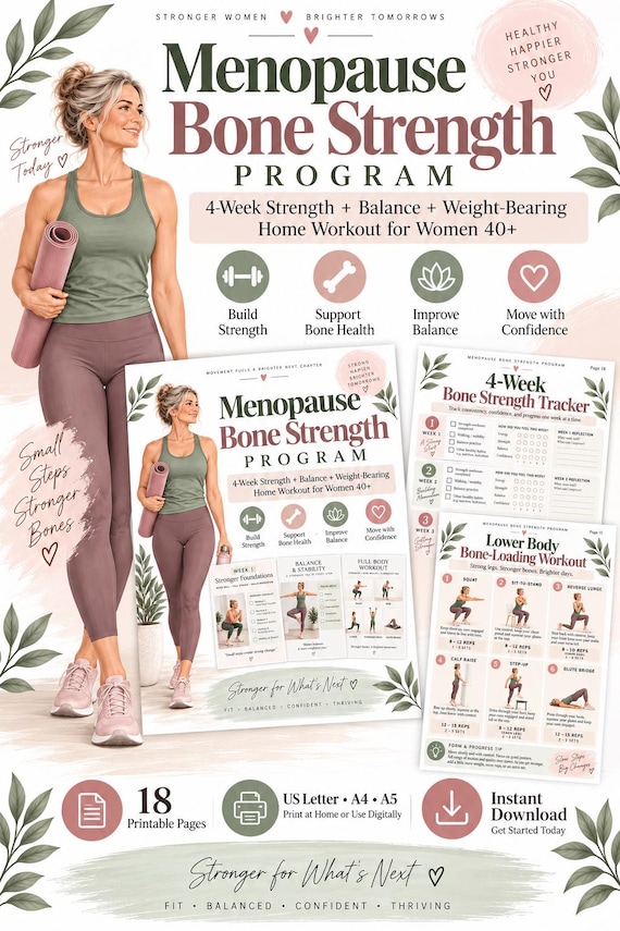 Strength Training for Women Over 40, Bone Health & Weight-Bearing Workout Plan, Menopause Exercise Printable