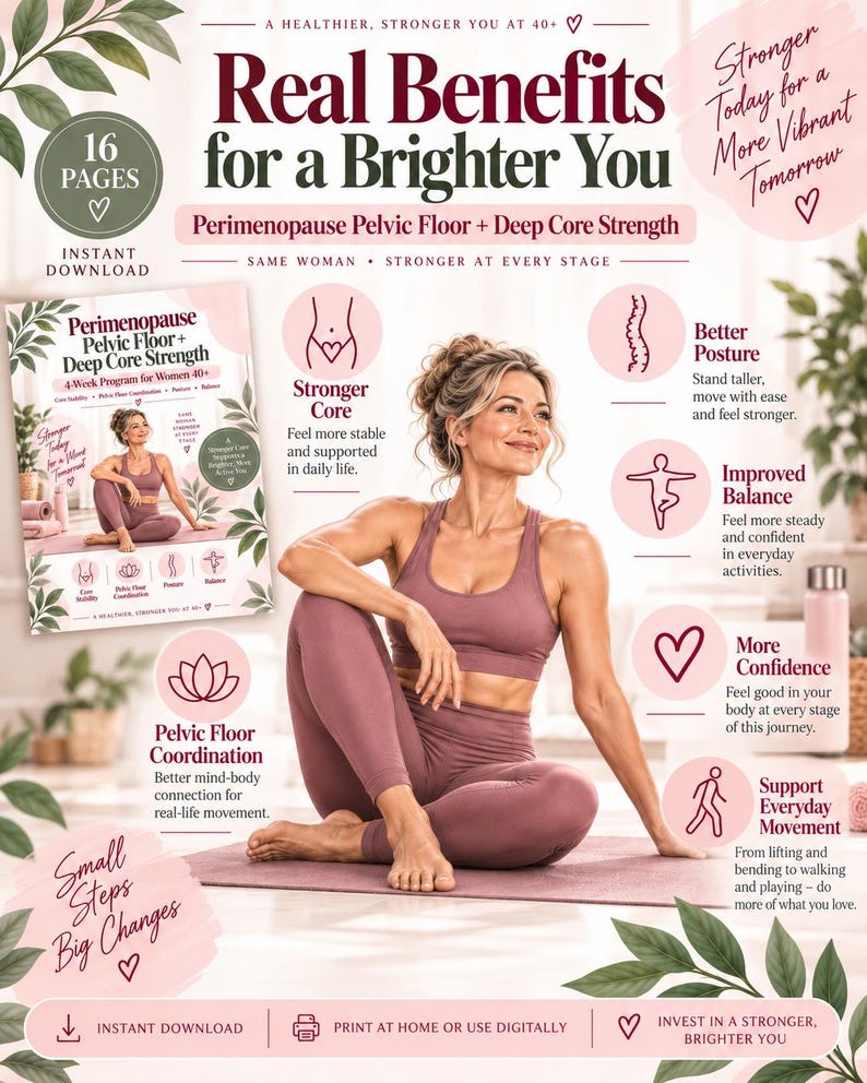 Women 40+ Core Strength Program, Pelvic Floor Coordination, Perimenopause Workout Planner PDF — original Etsy mockup 7