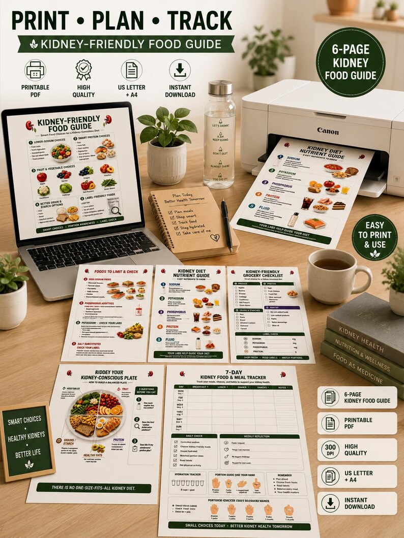 Kidney-Friendly Food Guide, Grocery Checklist, Meal Planner (PDF) — original Etsy mockup 10