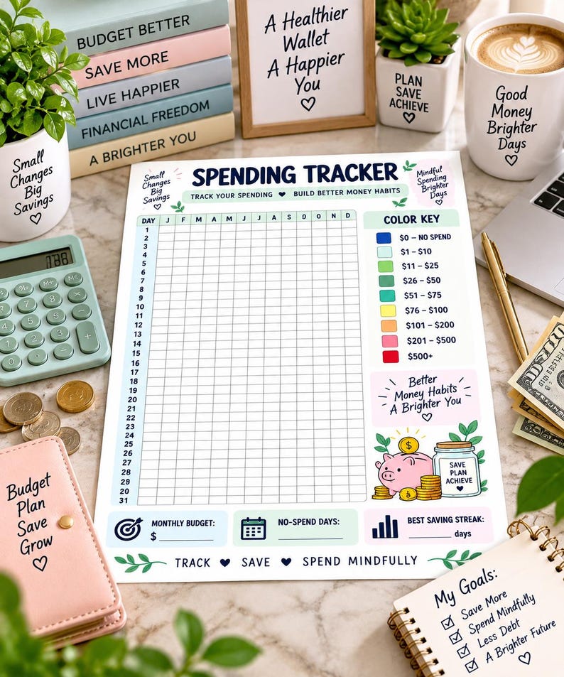 Spending Tracker Printable, Expense Tracker, No Spend Challenge, Budget Planner, Money Saving Habit Tracker, Financial Planner PDF — original Etsy mockup 8