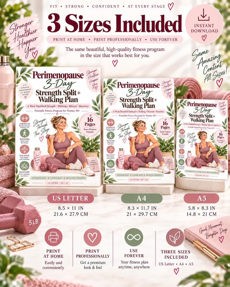 4-Week Perimenopause Dumbbell Workout and Walking Plan — original Etsy mockup 8