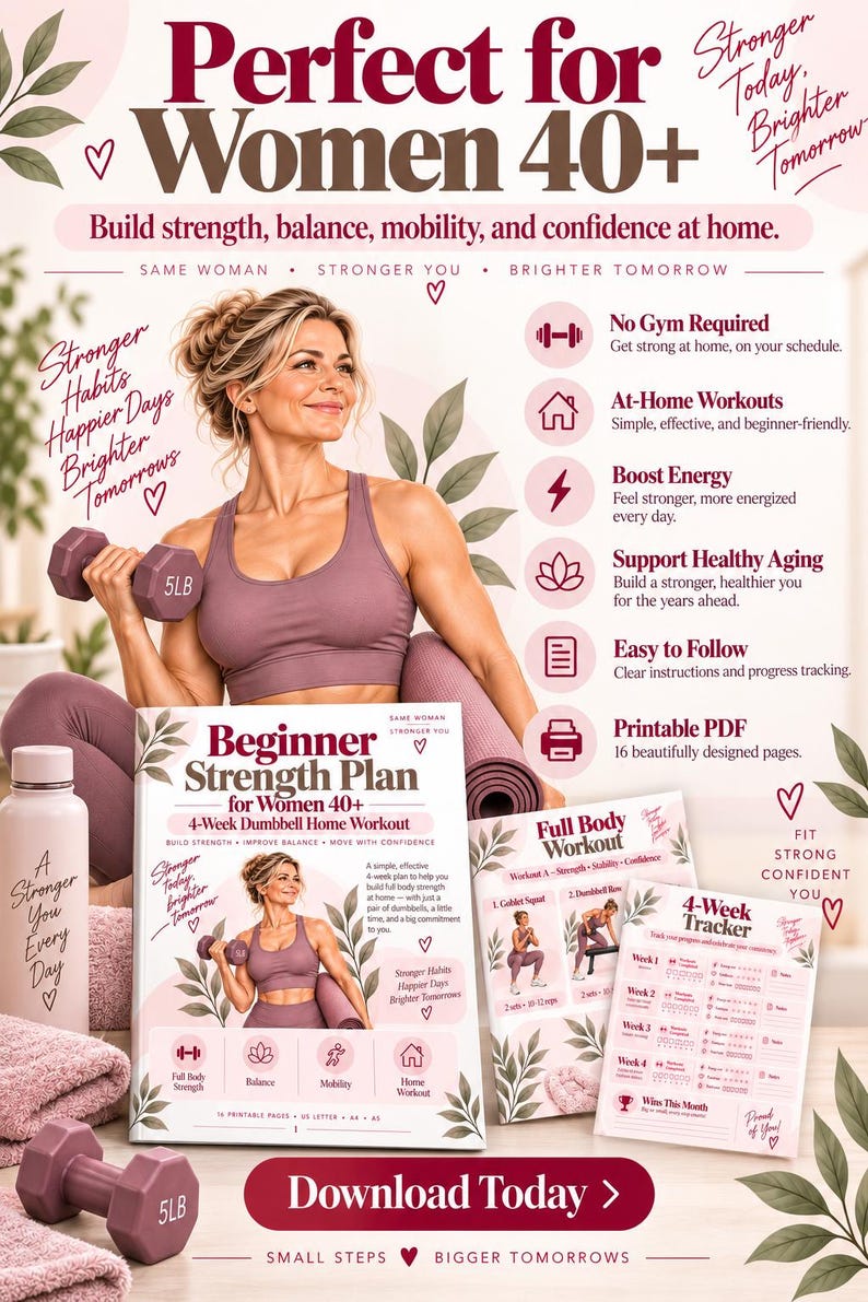 4 Week Dumbbell Workout for Women 40+, Beginner Home Strength Training PDF — original Etsy mockup 5