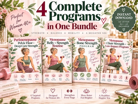 Women 40+ Strength Training Bundle, Menopause Workout & Wellness Printable, 74 Pages
