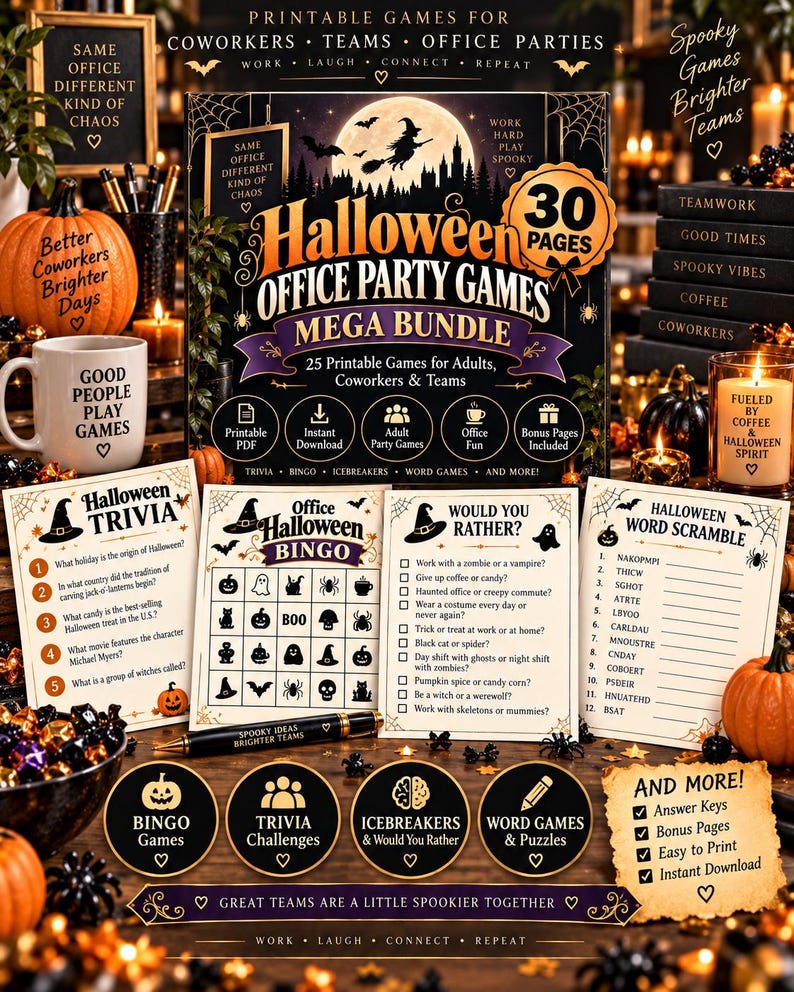 Halloween Office Party Games Mega Bundle, 30 Printable Games for Work, Coworker Team Building Activities, Adult Halloween Games PDF — original Etsy mockup 7