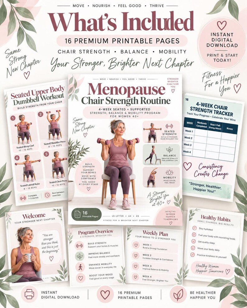 Menopause Chair Strength Routine, 4-Week Seated Workout for Women 40+, Balance & Mobility Printable — original Etsy mockup 8