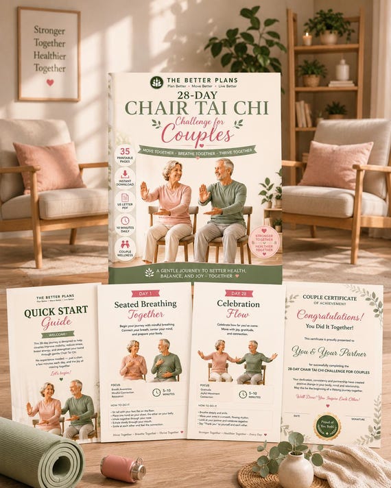 28-Day Chair Tai Chi Challenge for Couples, Balance & Flexibility Program (Digital Download)