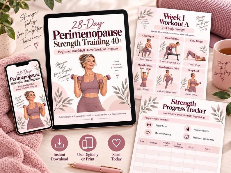 28-Day Perimenopause Workout Program | Women Over 40 Strength Training, Beginner Dumbbell Home Fitness PDF — original Etsy mockup 9