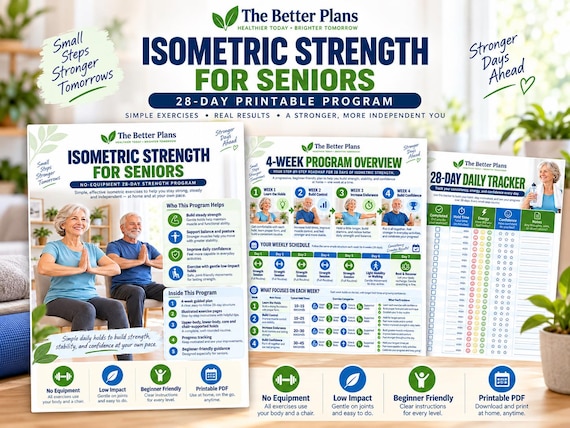 Isometric Strength for Seniors Printable, 28 Day Senior Workout PDF, Low Impact Home Exercise Program, No Equipment Fitness Plan