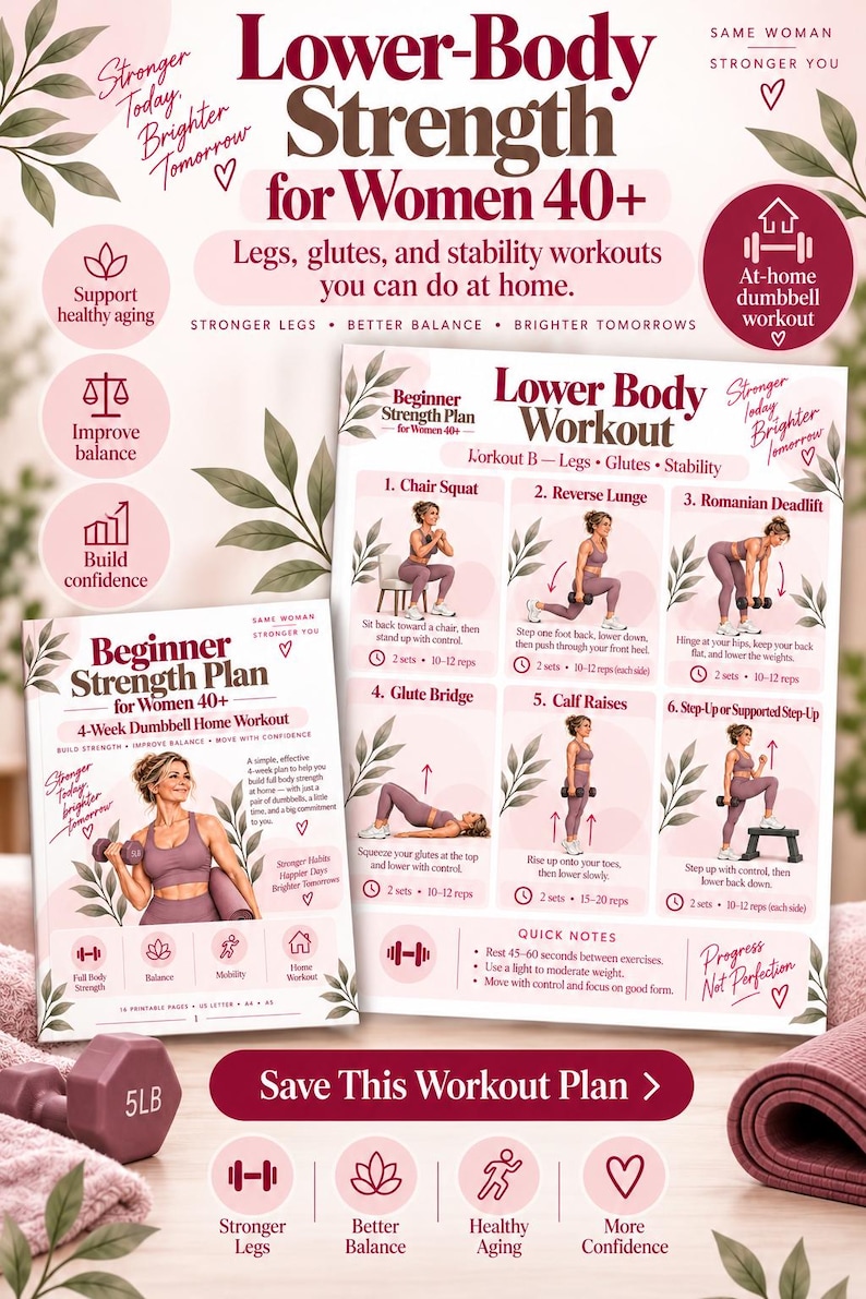 4 Week Dumbbell Workout for Women 40+, Beginner Home Strength Training PDF — original Etsy mockup 8