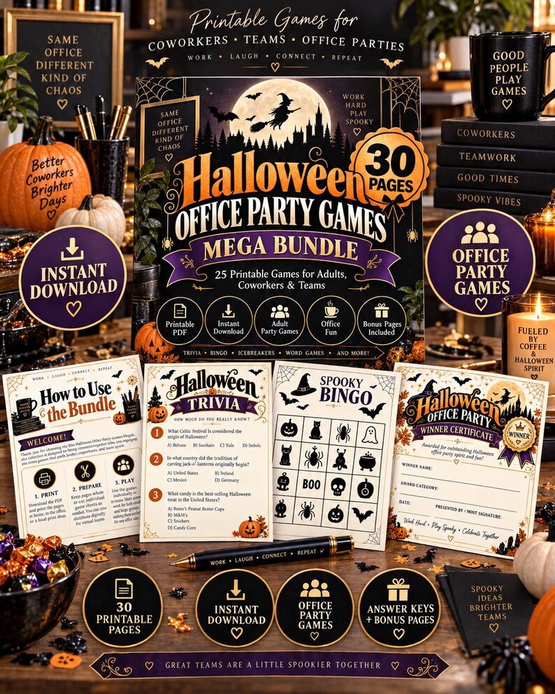 Halloween Office Party Games Mega Bundle, 30 Printable Games for Work, Coworker Team Building Activities, Adult Halloween Games PDF — original Etsy mockup 10