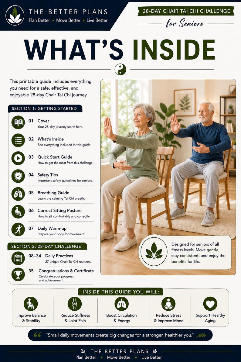 28-Day Chair Tai Chi Challenge for Seniors | Gentle Daily Exercises (Digital Download) — original Etsy mockup 2