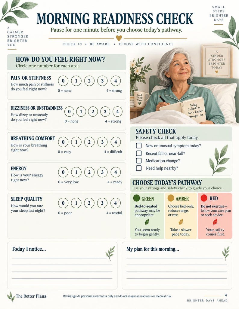 Senior Mobility Exercise Printable, Bed-to-Sit Movement Guide, 30-Day Low Impact Bed Chair Workout with Safety Tracker — original Etsy mockup 11