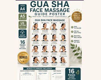 Gua Sha Face Massage Guide Poster | Lymphatic Drainage Routine Chart (Digital Download)