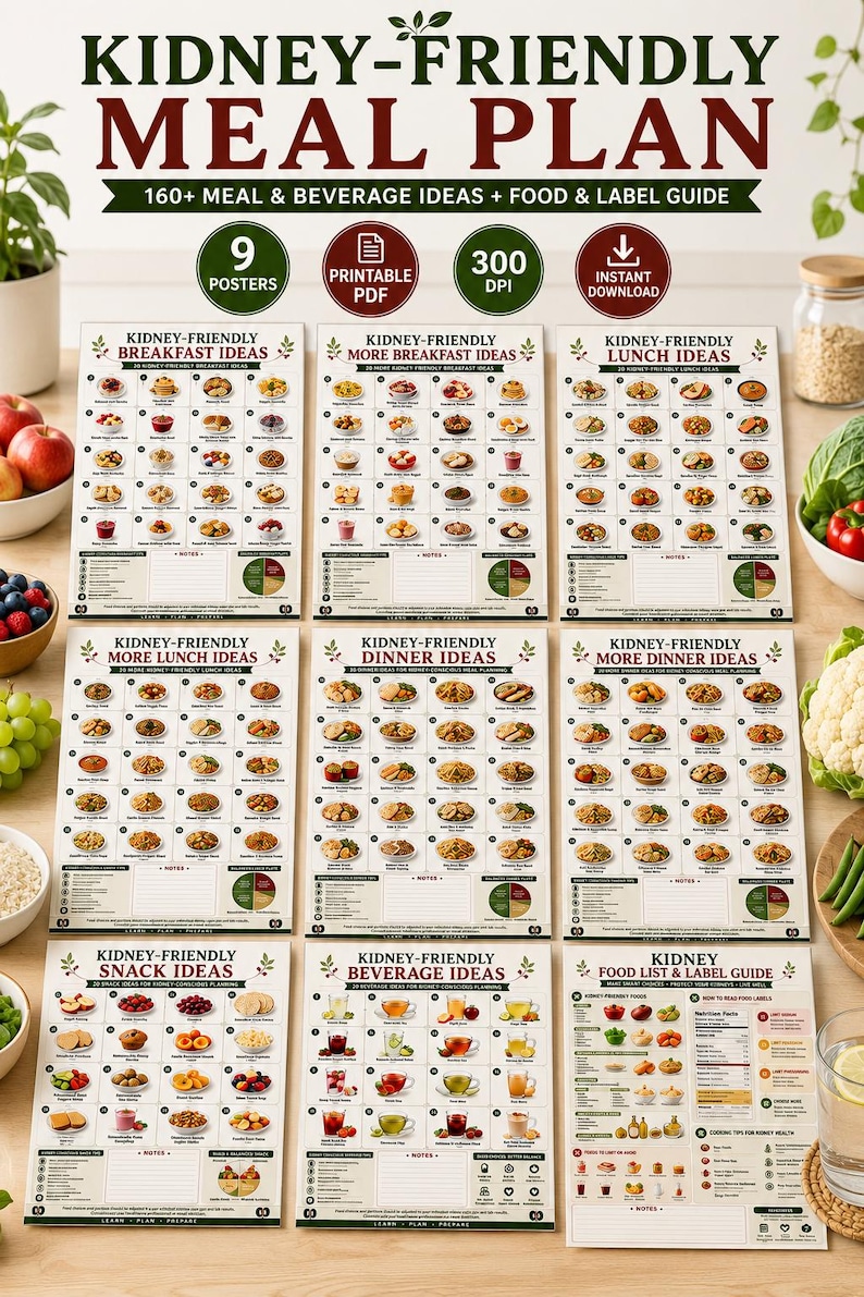 Kidney Friendly Meal Plan, Renal Diet Ideas, CKD Food List, Printable Guide (PDF) — original Etsy mockup 12