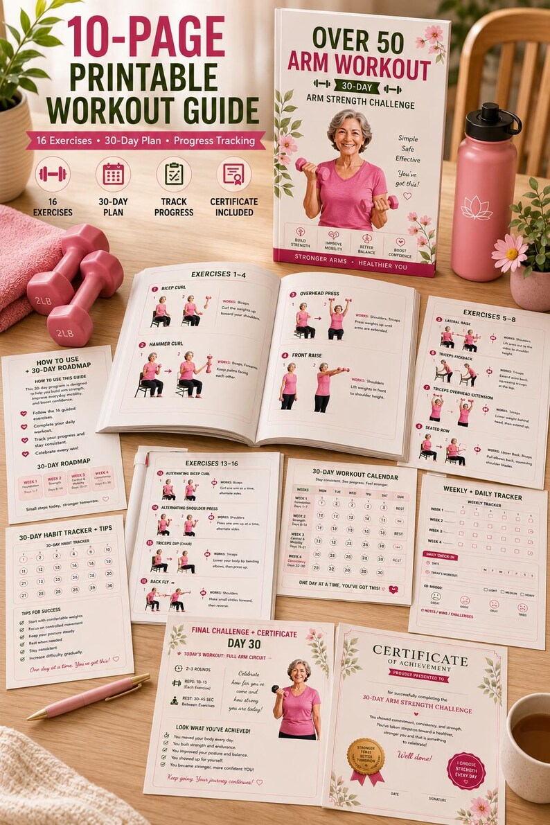 Over 50 Arm Workout Poster | 16 Dumbbell Exercises, Strength Guide (Digital Download) — original Etsy mockup 7