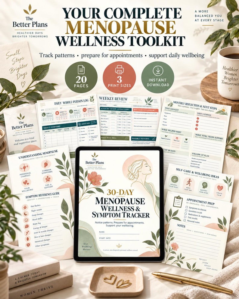 Menopause Symptom Tracker Printable, 30-Day Perimenopause Journal, Hot Flash Sleep Mood & Energy Log, Wellness Planner PDF — original Etsy mockup 10