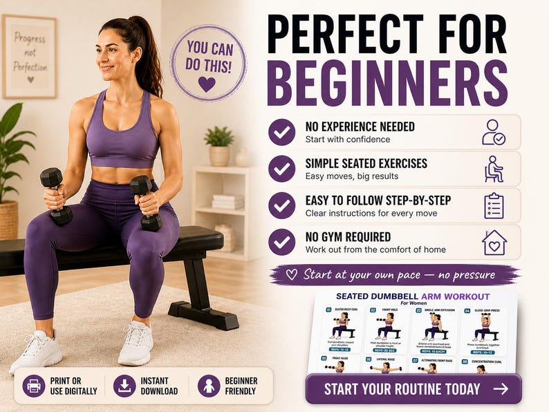 Seated Dumbbell Arm Workout for Women Printable | Chair Upper-Body Exercise Chart — original Etsy mockup 9