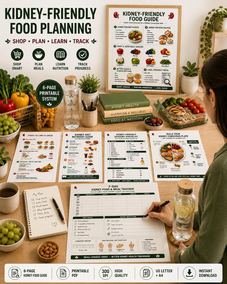 Kidney-Friendly Food Guide, Grocery Checklist, Meal Planner (PDF) — original Etsy mockup 11