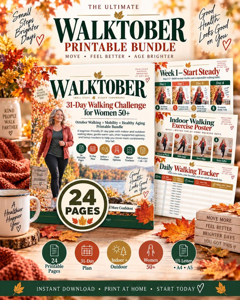 WALKTOBER 31-Day Walking Challenge for Women 50+, October Fitness & Walking Tracker Printable — original Etsy mockup 8