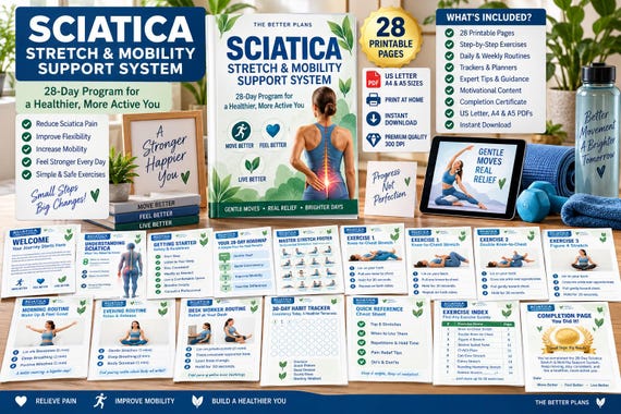 Sciatica Stretch Mobility Guide PDF, 28-Page Lower Back, Hip & Nerve Glide Exercise System