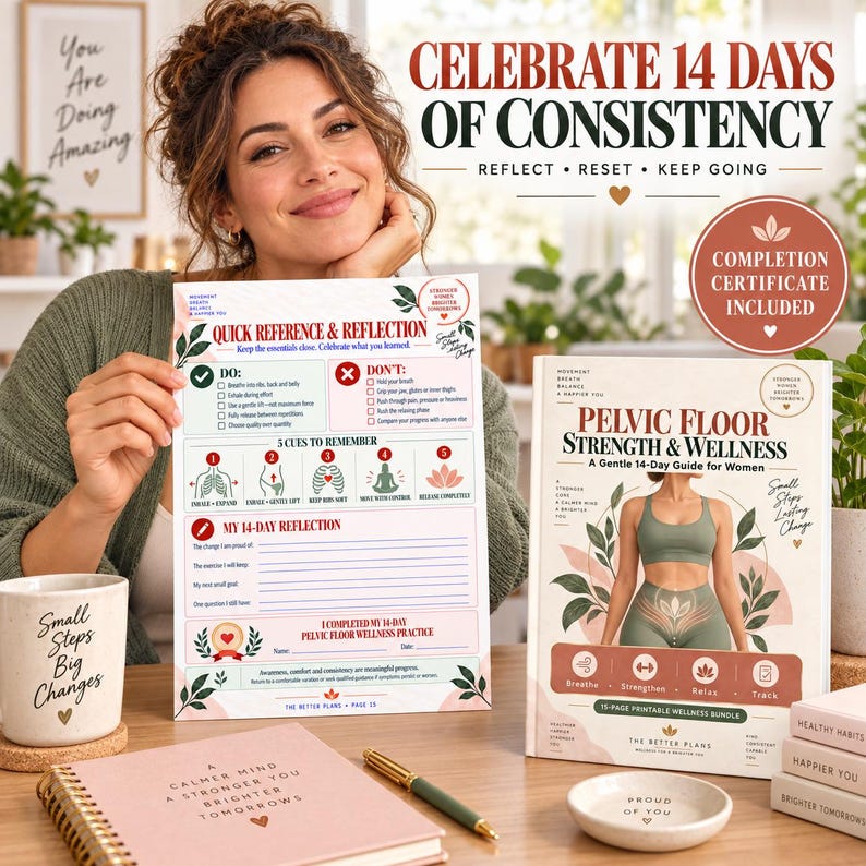 Pelvic Floor Exercises for Women, 14 Day Wellness Plan, Kegel Alternative Guide, Printable Workout Tracker, Instant Download — original Etsy mockup 10