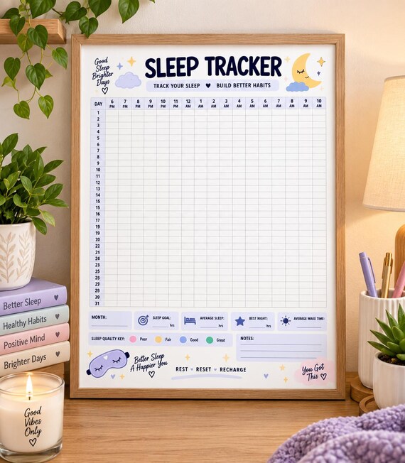 Sleep Tracker Printable, Monthly Sleep Log, Bedtime & Wake Time Tracker, Sleep Quality Journal, Wellness Planner, Habit Tracker PDF