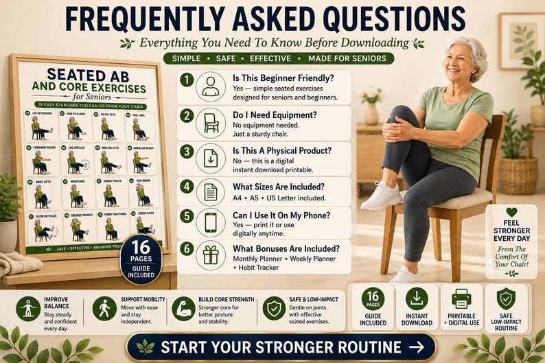 Chair Workout Printable PDF | Seated Ab Core Exercises for Seniors (Digital Download) — original Etsy mockup 6