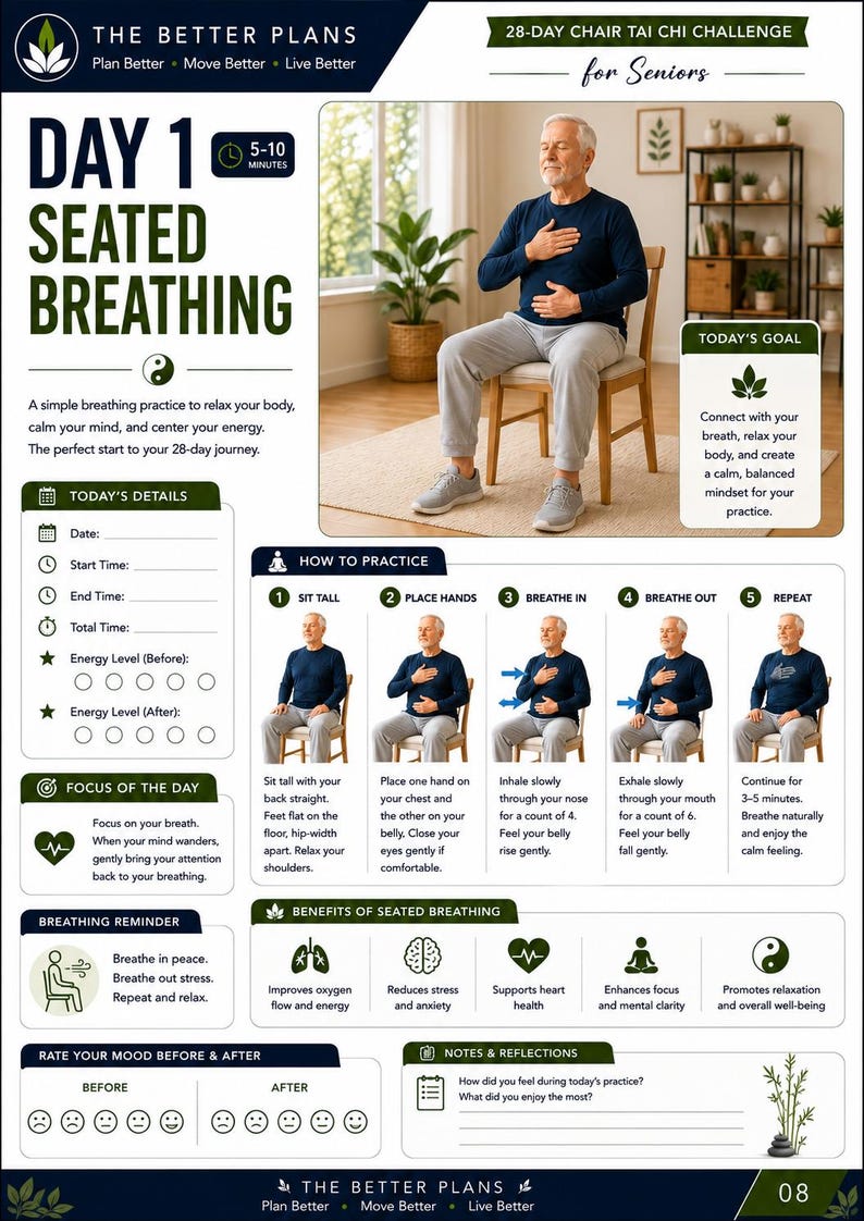 28-Day Chair Tai Chi Challenge for Seniors | Gentle Daily Exercises (Digital Download) — original Etsy mockup 6