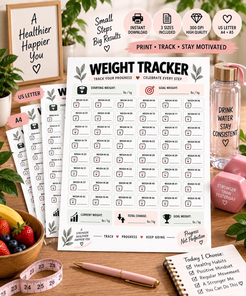Weight Tracker – Weight Loss Goals and Weight Gain Goals Journal (Printable PDF) — original Etsy mockup 8