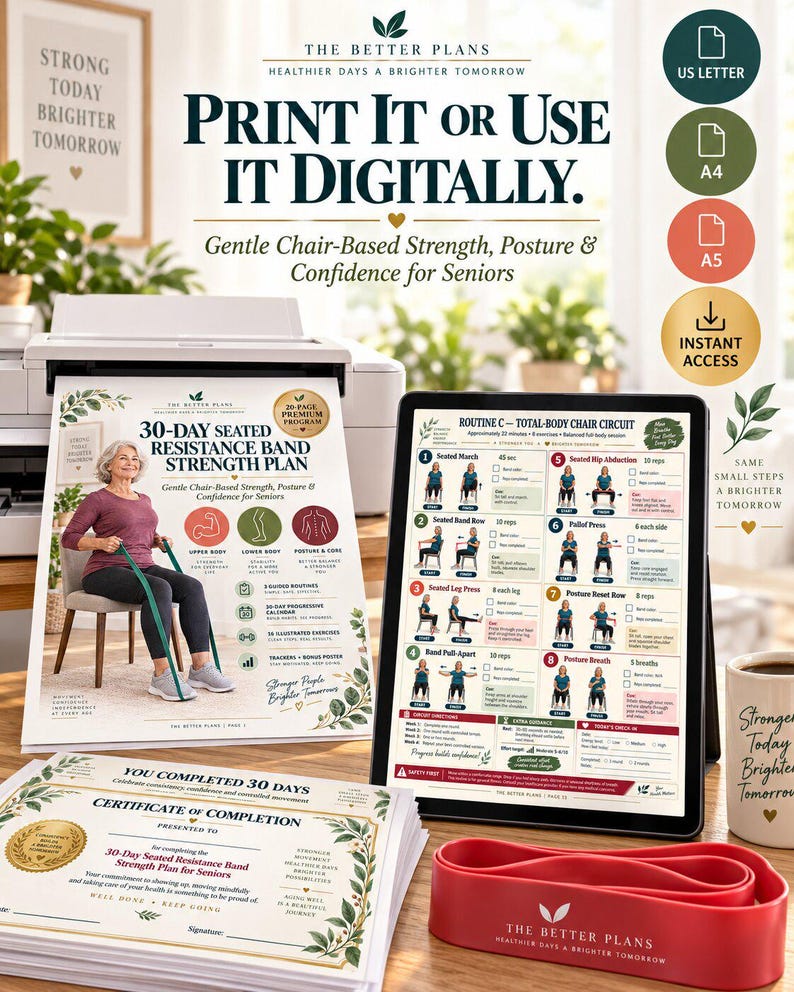 Senior Chair Resistance Band Workout, 30-Day Seated Exercise Printable, Low Impact Strength and Mobility Plan — original Etsy mockup 4