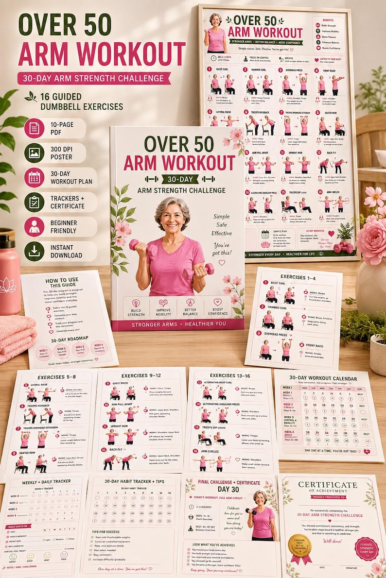 Over 50 Arm Workout Poster | 16 Dumbbell Exercises, Strength Guide (Digital Download) — original Etsy mockup 5