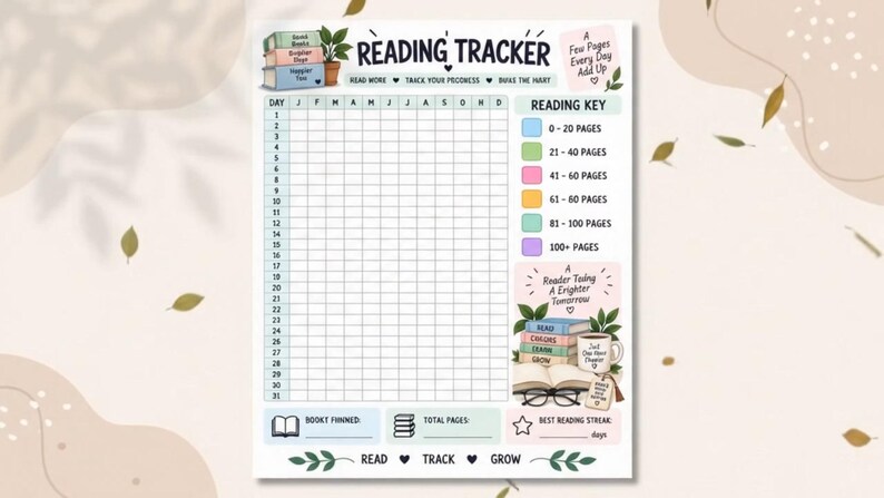 Book Tracker Printable, Reading Challenge, Book Lover Gift, Daily Reading Habit Log, Reading Journal Insert, Books Read Tracker — original Etsy mockup 9