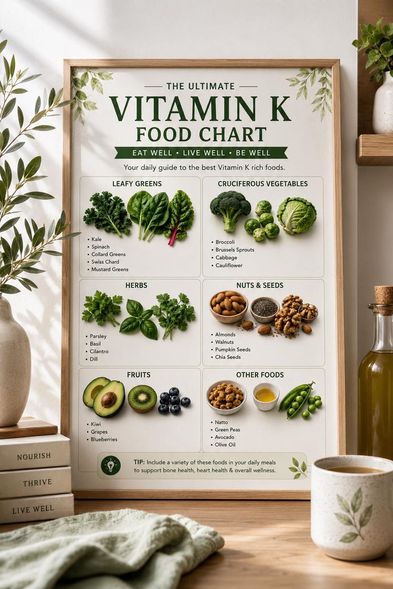 Vitamin K Food Chart & Nutrition Guide | Bone Health, K1 vs K2 (PDF) — original Etsy mockup 10