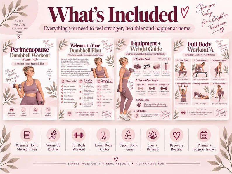 Menopause Strength Training Printable, Beginner Dumbbell Home Workout for Women 40+ — original Etsy mockup 3