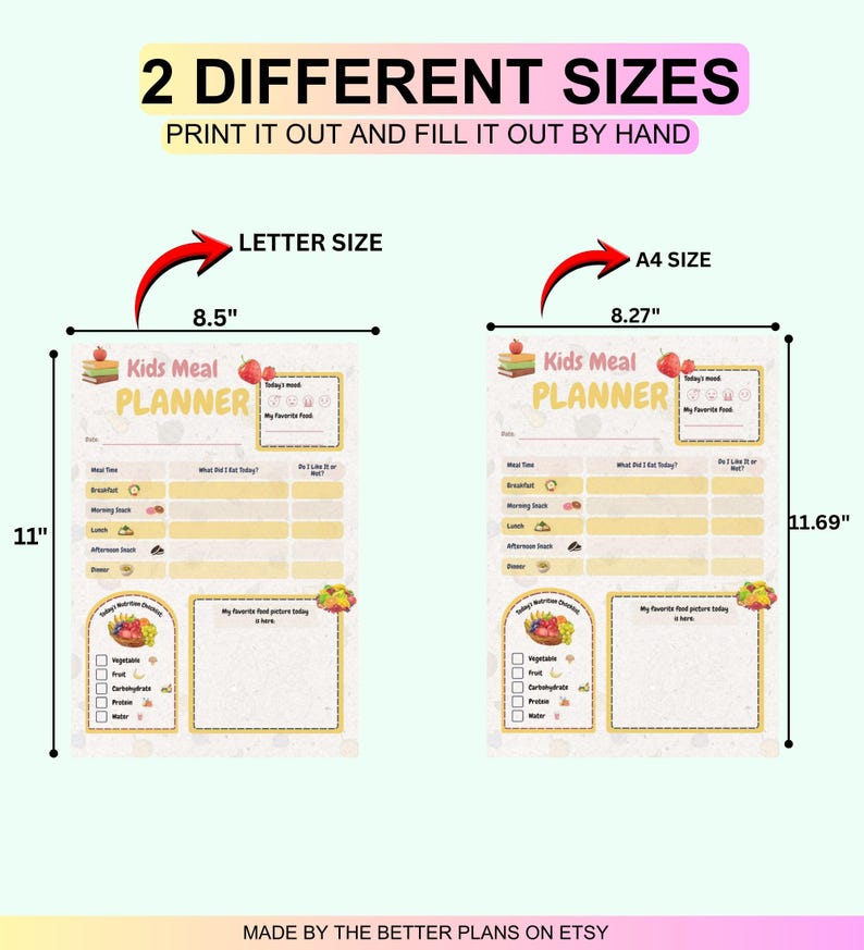 Kids Meal Planner Printable • Daily Kids Food Log • Child Nutrition Tracker • Instant Download — original Etsy mockup 3