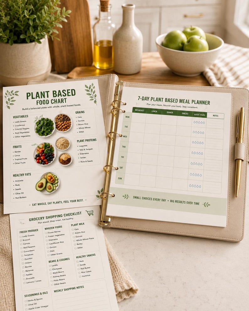 Plant Based Diet Bundle | Vegan Meal Planner, Grocery Checklist (PDF) — original Etsy mockup 9
