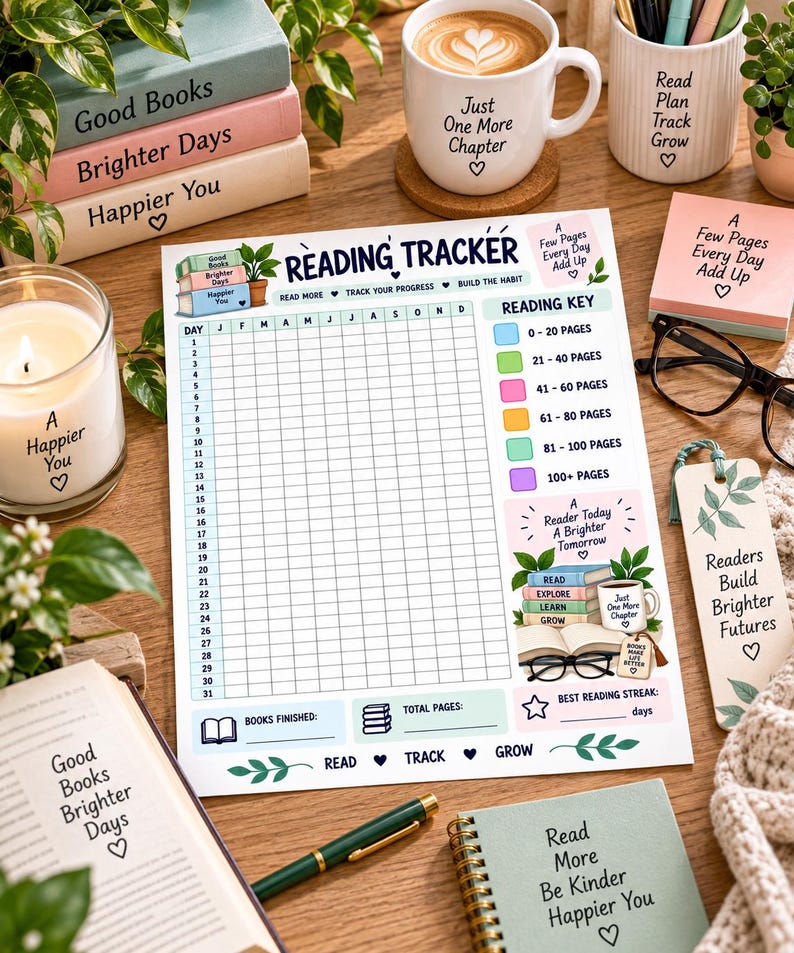 Reading Tracker Printable, Book Tracker, Daily Reading Log, Reading Challenge, Book Lover Planner, Reading Habit Tracker, Digital PDF — original Etsy mockup 8