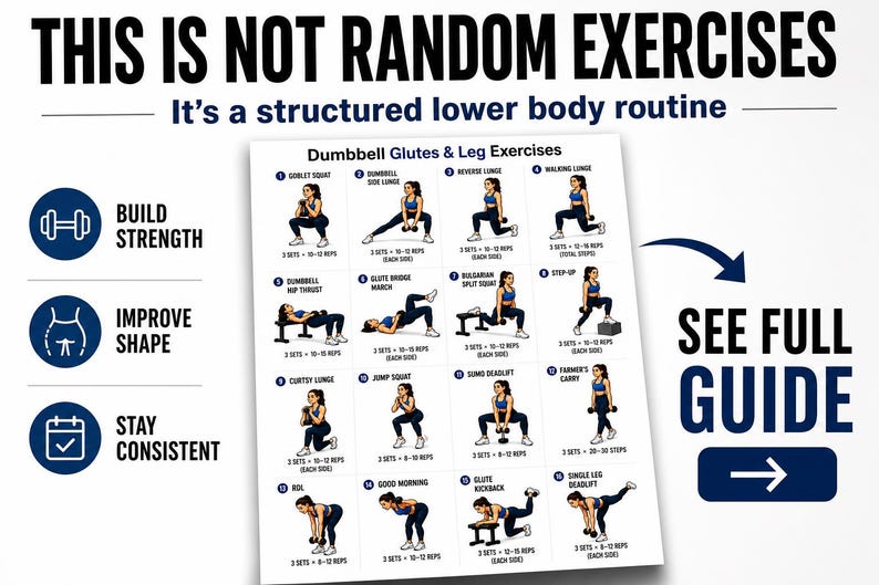 Dumbbell Glutes & Legs Workout Printable | Lower-Body Strength Exercise Chart — original Etsy mockup 4