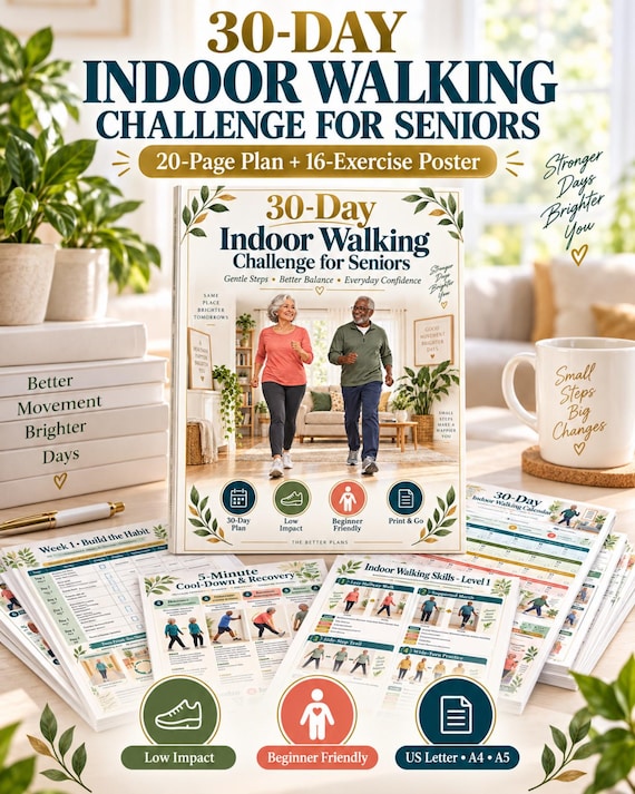 30 Day Indoor Walking Challenge for Seniors, Low Impact Exercise Plan, Balance and Mobility Printable, Senior Fitness PDF