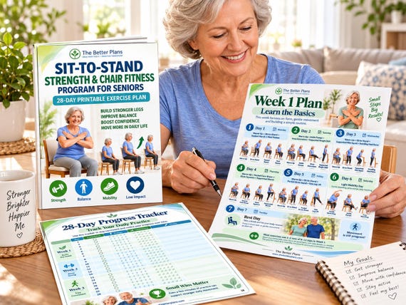 Senior Strength Exercise Plan Printable | Sit-to-Stand Chair Workout, Balance & Mobility Guide