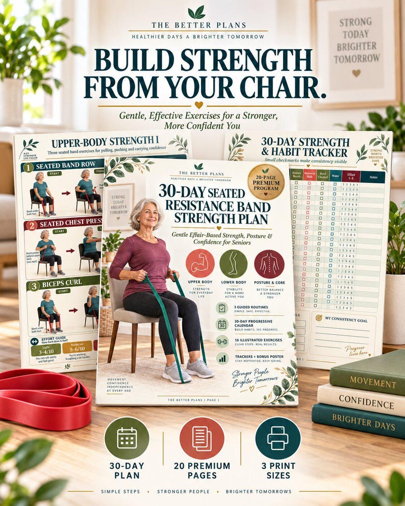Senior Chair Resistance Band Workout, 30-Day Seated Exercise Printable, Low Impact Strength and Mobility Plan — original Etsy mockup 6