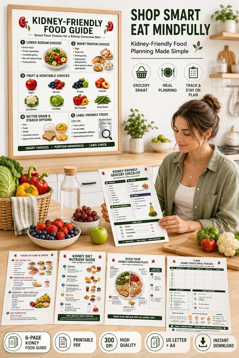 Kidney-Friendly Food Guide, Grocery Checklist, Meal Planner (PDF) — original Etsy mockup 5