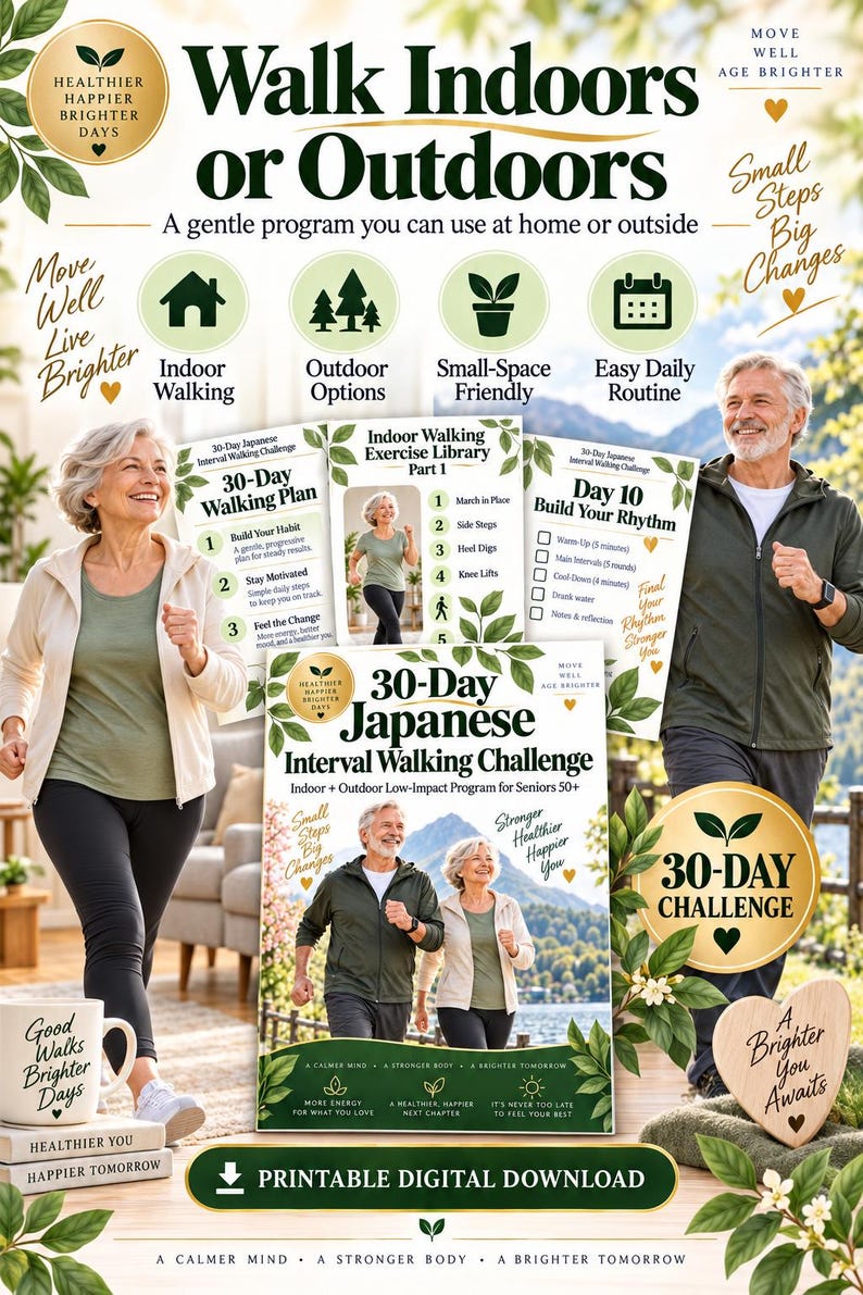 Senior Walking Challenge Printable, 30-Day Interval Walking Plan and Trackers — original Etsy mockup 2