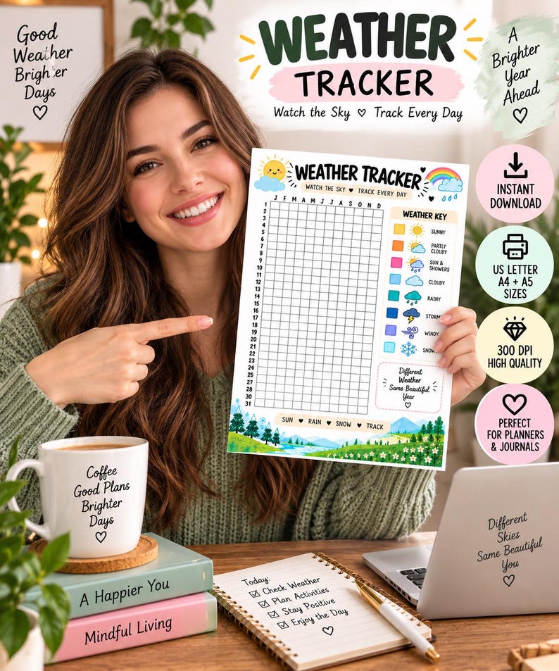 Weather Tracker Printable, Yearly Weather Log, Daily Weather Journal, Weather Calendar, Homeschool Science Tracker, Planner Insert PDF — original Etsy mockup 3